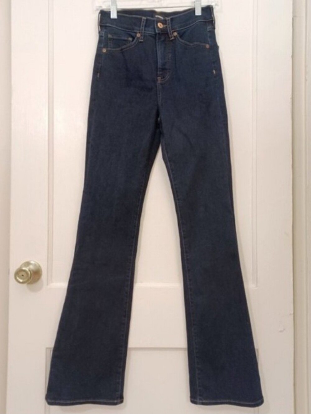 Like New Express 2/26 Long High Rise Boot Cut Dark Rinse Jeans 32.75" Inseam